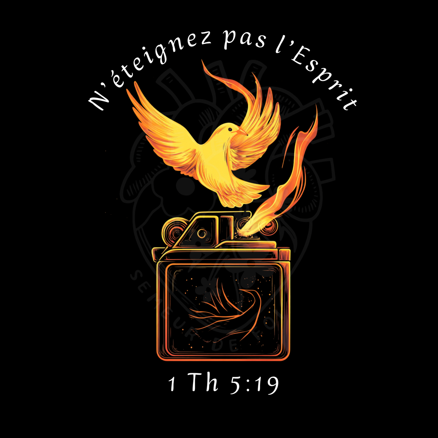 T-shirt chrétien en coton bio – Flamme du Saint-Esprit & 1 Thessaloniciens 5:19