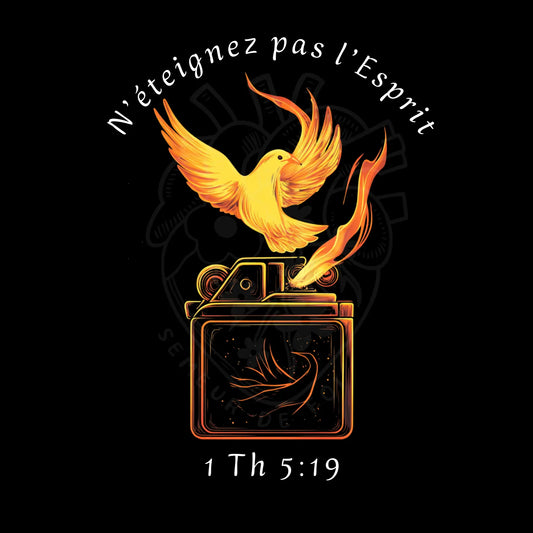 T-shirt chrétien en coton bio – Flamme du Saint-Esprit & 1 Thessaloniciens 5:19 Semeur de foi