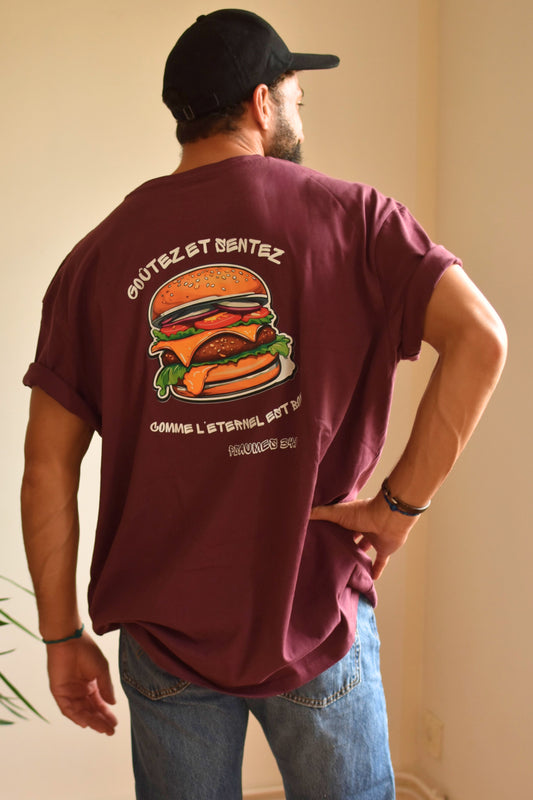 T-shirt chrétien oversize – Psaumes 34:9 “Burger”