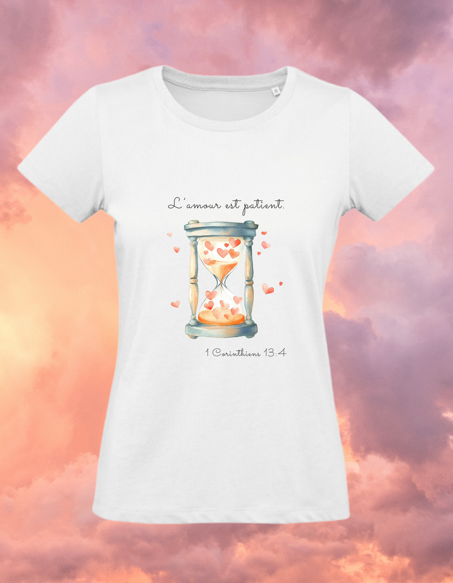 T-shirt chrétien en coton bio – Sablier & Message d’Amour Éternel