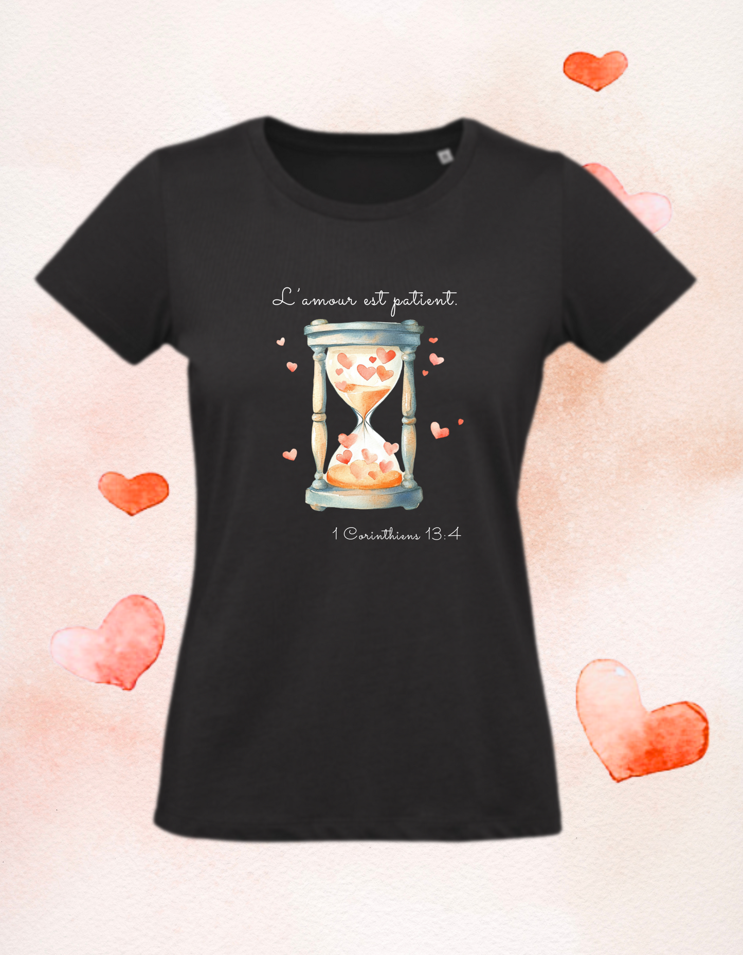 T-shirt chrétien en coton bio – Sablier & Message d’Amour Éternel