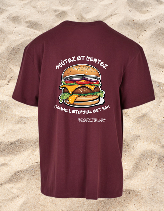 T-shirt chrétien oversize – Psaumes 34:9 “Burger”