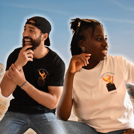 T-shirt chrétien en coton bio – Flamme du Saint-Esprit & 1 Thessaloniciens 5:19 Semeur de foi