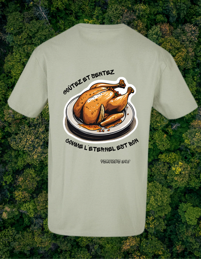 T-shirt chrétien oversize – Psaumes 34:9 “Poulet”